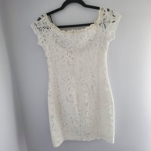Forever 21 Lace Embroidered Bardot Dress, White, M - Picture 5 of 8